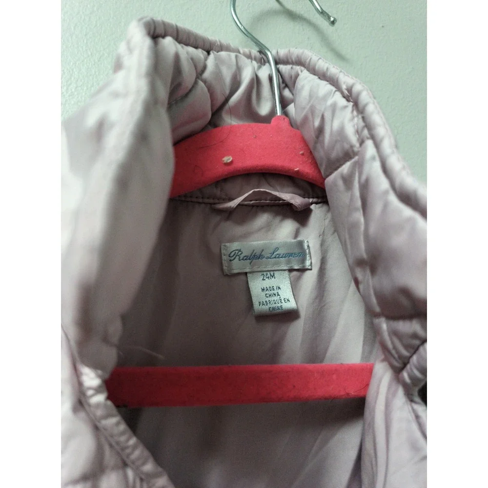 Ralph Lauren Baby Girls Plain Weave Quilted Jacket Pink Pockets Size 24 Months